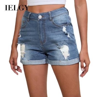 China Sustainable IELGY Women's jeans temperament washed mid-waist ripped shorts for sale