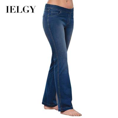 China IELGY Sustainable Stain Embroidered Ladies Jeans Embroidered Slim Flare Pants Trousers Women for sale