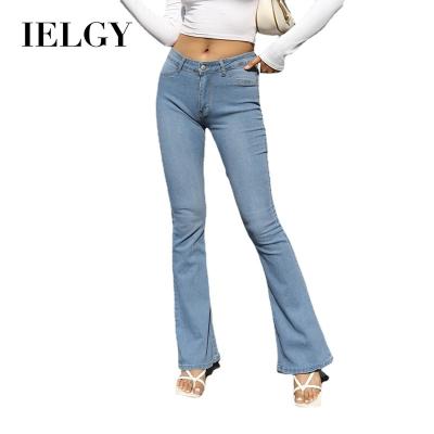 China Viable hot IELGY Amazon ebay jeans women's flare pants washed cows mid rise plus size women's pants for sale