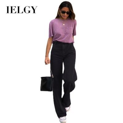 China IELGY Viable Women's Jeans Black Slim High Waist Straight Pants Washed Jeans Loose Jeans for sale