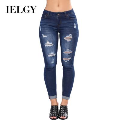 China IELGY Sustainable Women's Jeans Sexy Ripped Slim Denim Pants for sale