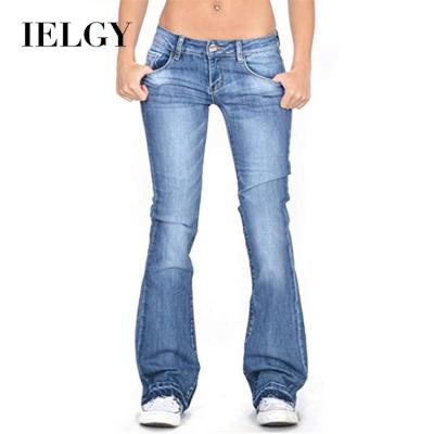 China IELGY Sustainable Women's Jeans Fringed Diet Washed Flared Pants for sale