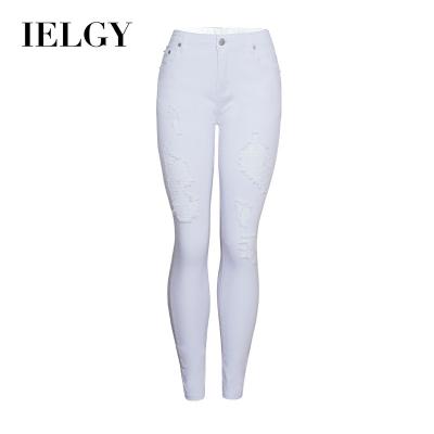 China IELGY Solid Color Viable Popular Slim White Ripped Pencil Pants Slim Pants Women's High Waist Pencil Jeans for sale