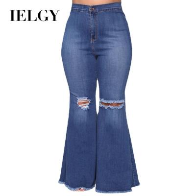 China IELGY Sustainable Sexy Fashion Plus Size Women's Jeans Knee Hole Stretch Fat Millimeter Slim Fit Flared Pants for sale