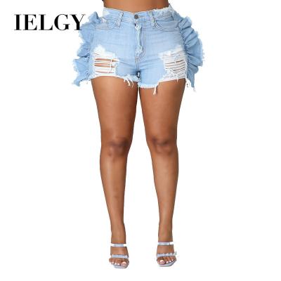 China IELGY Support OEM Slim Fashion Trend Stitching Hole Stretch Denim Shorts For Women for sale