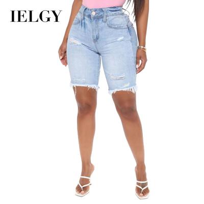 China IELGY Support OEM Viable Hot Sale Fashion Ripped High Waist Washed Denim Stretch Shorts Women Directly for sale