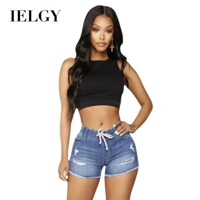 China Fashion Sustainable OEM Support IELGY Slim Fit Washed Straps Ripped Denim Shorts For Women for sale