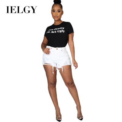 China OEM Sustainable Fashion Support Slim IELGY Trend Ripped Stretch Ladies Denim Shorts for sale