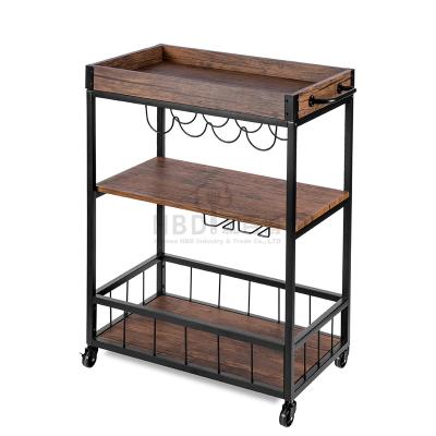 China Modern Mobile Factory Metal Bulk Wholesale Trolley 3 Layers Serving Trolley Wine With Wine Rack for sale