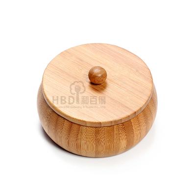 China Wholesale Bamboo Salt Storage Box Sugar Organizer Kitchen Bamboo Bowl With Lid for sale