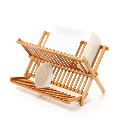 China Best Viable Foldable Bamboo 2 Tier Dish Cup Dish Drying Rack for sale