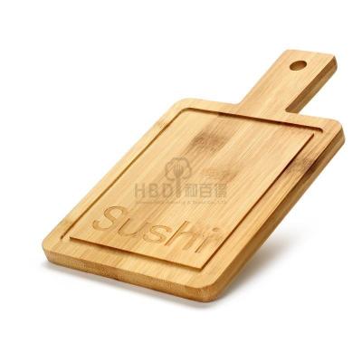 China Sustainable Plant Portable Bamboo Snack Cheese Serving Board With Handle for sale