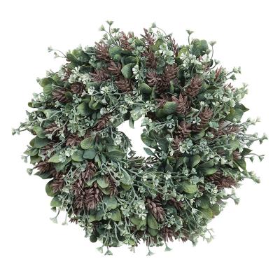 China Make Home Beautiful Latest Design Artificial Pinecones Wreath PVC Plastic Christmas Front Door Wedding Decorations for sale