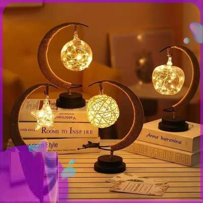 China Modern Decorative LED Light One Night Light Star Star Moon Model Lamp Hemp Rope Wrought Iron Lamp Manually Hand Made for sale