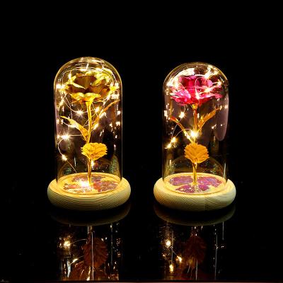 China Bar Party Valentine Romantic Birthday Gift Glass Cover LED Light Wishing Bottle Gift Rose Glass Cover for sale