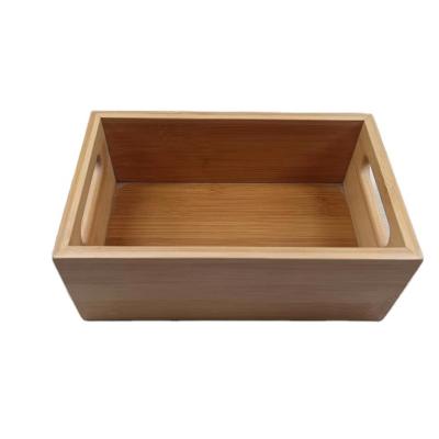 China Sustainable Drop Handle Heavy Duty Sensitive Carry Portable Bamboo Storage Box For Snack Tableware Storage for sale