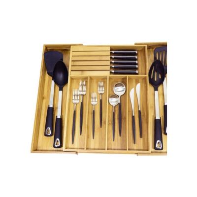 China Viable Multifunctional Bamboo Expandable Cutlery Tray Wooden Drawer Divider Organizer Drawer Organizer Cutlery Holder Adjustable for sale