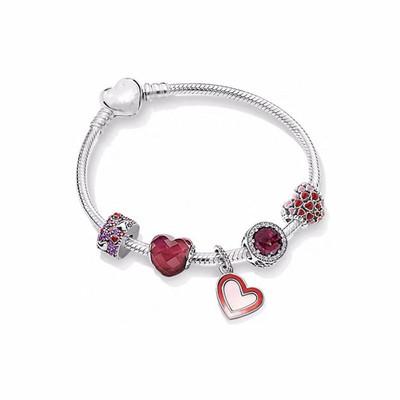 China CLASSIC Christmas Birthday Gift S925 Sterling Silver Plated Pink Zircon Bracelet Set for Women Girls Fashion Jewelry for sale