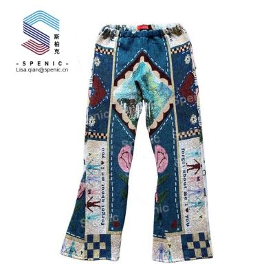 China Women Breathable Custom Jacquard Floral Tapestry Pants for sale