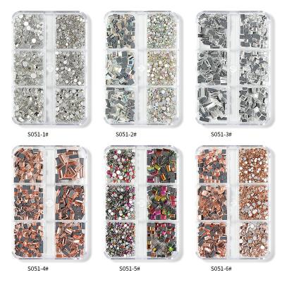 China Shiny Nail Art Rhinestone Decoration 6 Grids Boxed Flat Bottom Colored Rhinestone for sale