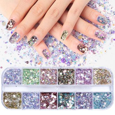 China Easy Apply Nail Art Sequins 12 Grids Mermaid Nail Glitter Glitter High Gloss Decoration for sale