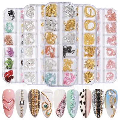 China 12 Styles 12 Styles Nail Art Creative DIY Metal Grids Boxed Chain Nail Decoration Colorful for sale