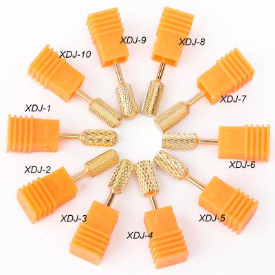 China 10 Styles Nail Drill Machine Replacement Tungsten Nail Polishing Head Gold Plated Steel Drill Bit for sale