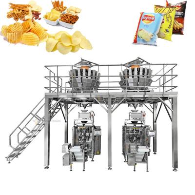 China Automatische aardappelchips snacks voedsel verpakkingsmachine met 20 hoofd multihead weiger Te koop