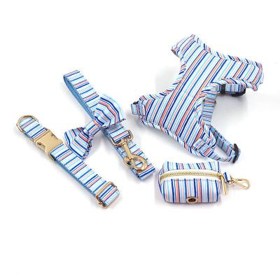 China Custom Padded Logo Padded Cotton Soft Breathable Dog Harness Set With Collar Leash Bow Tie Poop Bag for sale