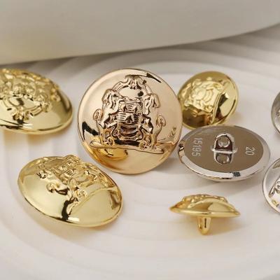 China Fashion Viable Washable Nickel Free Design Dry Cleaning Gold Metal Round Leg Coat Sew Button for sale