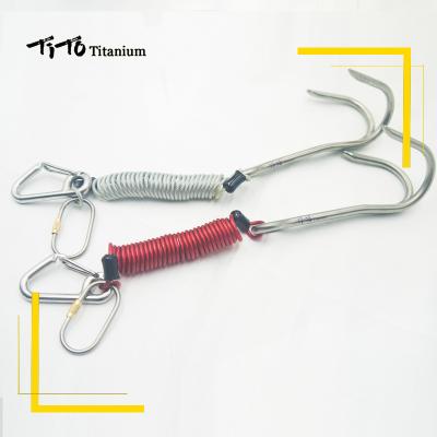 China TITO Titanium Alloy Reef Hook Scuba Double Anti-Corrosion Tauchhaken Drift Hook With Anti-rust Titanium Spring Telescopic Rope Drift Hook for sale