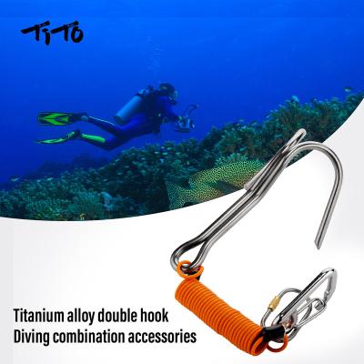 China TITO Titanium Alloy Reef Hook Scuba Double Anti-Corrosion Tauchhaken Drift Hook With Anti-rust Titanium Spring Telescopic Rope Drift Hook for sale