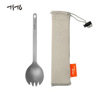 China TiTo Camping Accessories Metal Cutlery Viable Outdoor Portable Travel Picnic Spoon Forking Reusabe Titanium Spork Straight Handle for sale