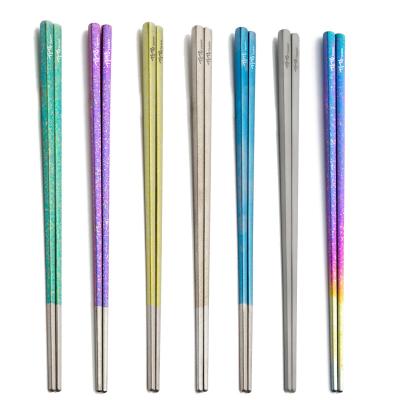 China TiTo Factory Wholesale Reusable Viable Square Shape Korean Ice Flower Tableware Chopsticks Metal Titanium Chopsticks for sale