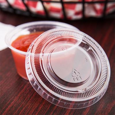 China Eco-Friendly Disposable Transparent 3.25oz PET Plastic Disposable Sauce Cup With Flat Lid for sale