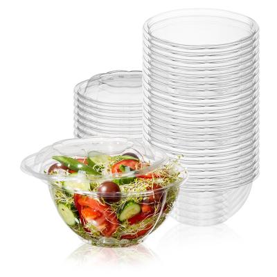 China 16oz Disposable Taking Out Grocery Round Container Disposable Plastic Salad Bowl With Lid for sale