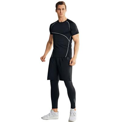 China Breathable European And American Breathable Short Sleeve T-shirt Set Yoga Sports Fitness Suit Set Three Piece Outdoor Set Men for sale