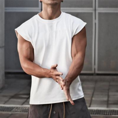 China Men's Sports Fitness Casual Running Basketball Wicking Cotton Breathable Excess Moisture Vest Shaping Sleeveless Shirt Solid Color for sale