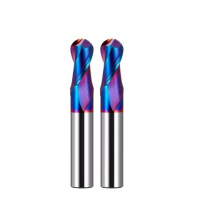 Cina HRC65 Grade Carbide End Mill, Blue Nano Coating Ball Nose CNC Milling Cutter in vendita