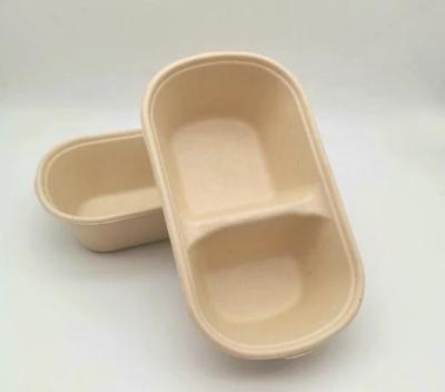 China Factory Direct 2-Compartment Waterproof Packing Container Deep Bagasse Bento Box for sale