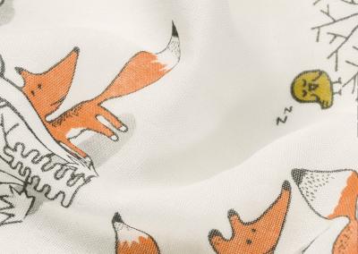 China Summer Thin Muslin Gauze Fabric 53 inch Lovely Fox Picture Design for sale