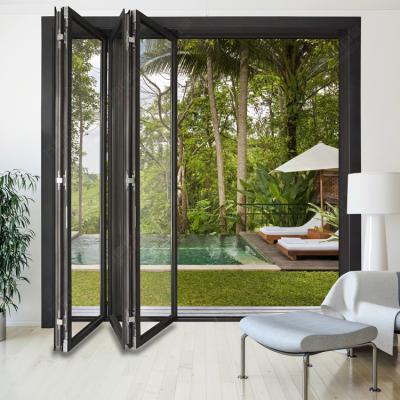 China heat & Healthy Insulation& WANJIA Energy Saving Aluminum Insulated Tempered Glass Folding Patio Doors for sale