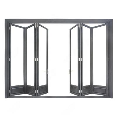 China Heat insulation& water-proof& WANJIA Folding Door Soundproof Aluminum Glass Bifold Doors for sale