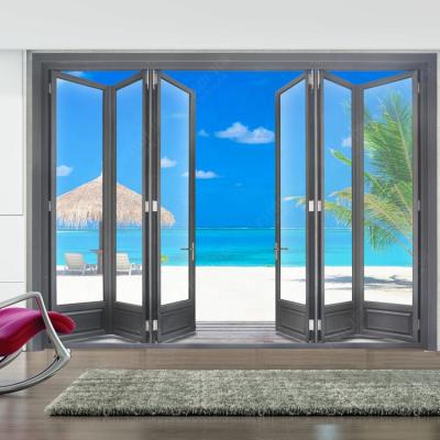 China Heat insulation& water-proof& soundproof tempered glass aluminum bifold door bangladesh price for sale