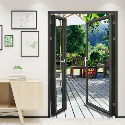 China waterproof & Healthy Insulation& WANJIA Bathroom Door Energy Saving Soundproof Aluminum Glass Double Door With Uneven Leaves for sale