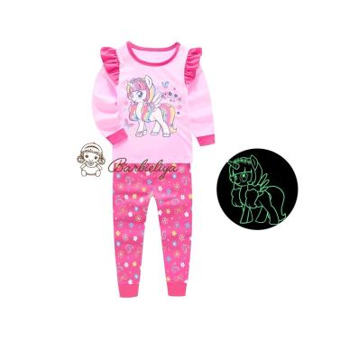 China Barbieliya Girl Breathable Cotton Sleepwear Little Pony Glow In The Dark Kids Pajamas for sale