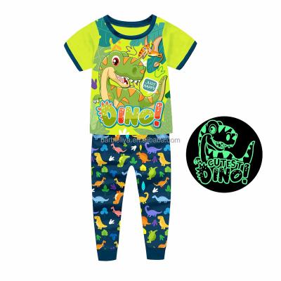 China Factory Sale 100% Cotton Barbieliya Short Sleeves Dino Kids Pajamas Glow In The Dark for sale