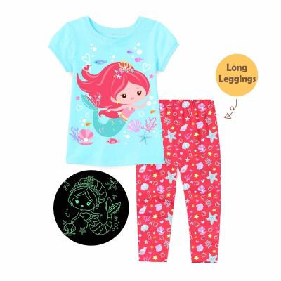 China Breathable Girl The Little Mermaid Homewear Design Top And Legging Glow In The Dark Kids Pajamas Set for sale