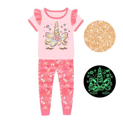 China 100% Cotton Barbieliya Unicorn Girl Shorts Sleeves Cute Design Kids Pajamas Glow In The Dark for sale