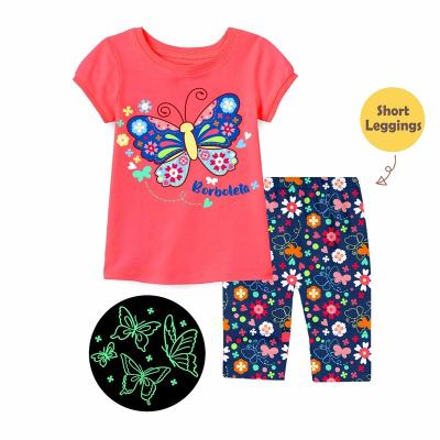 China Girl Summer Butterfly Design Breathable Top And Legging Glow In The Dark Kids Homewear for sale